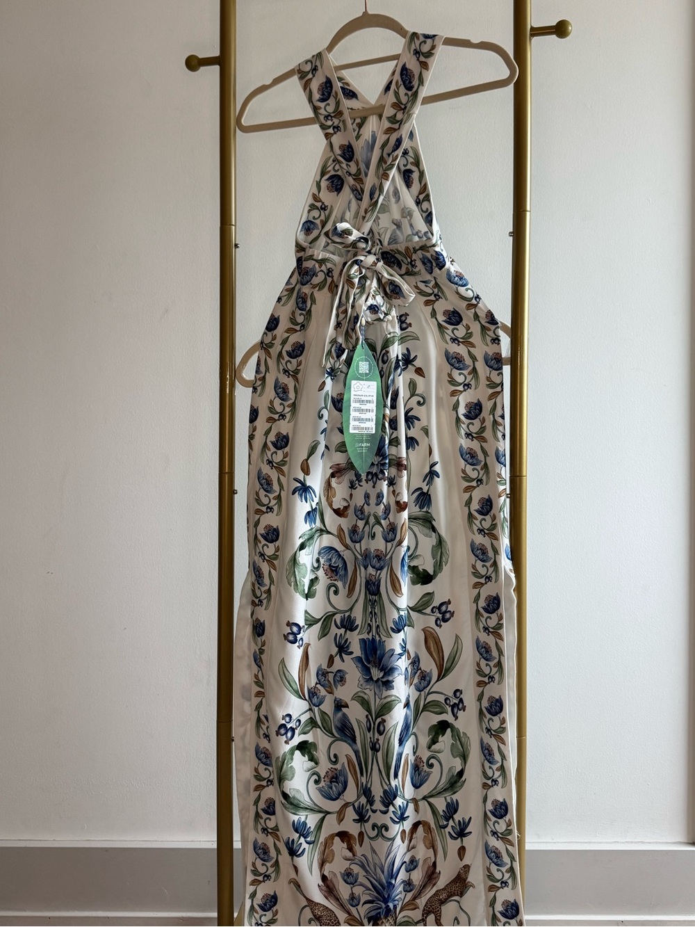 FARM Rio Cream Midi Dress with Blue & Green Floral Scrolls - Picture 2 of 7
